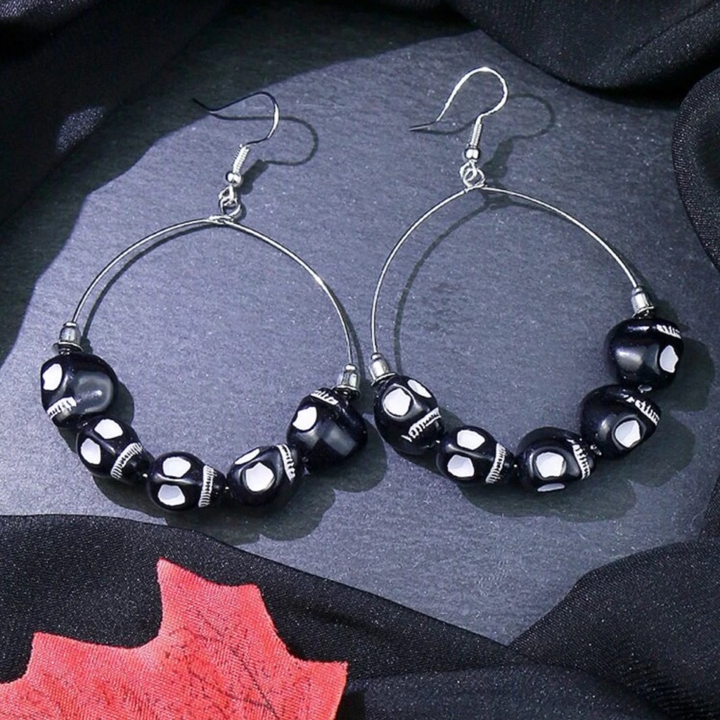 Skull Skeleton Head Beads Hoop Earrings 25$